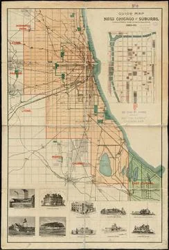 RECORD DATE NOT STATED Guide map of new Chicago and suburbs. Inset: Loop .... Stock Photos