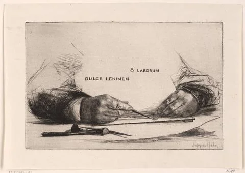 RECORD DATE NOT STATED  Hands that make an etching, 1865 print The hands o... Stock Photos
