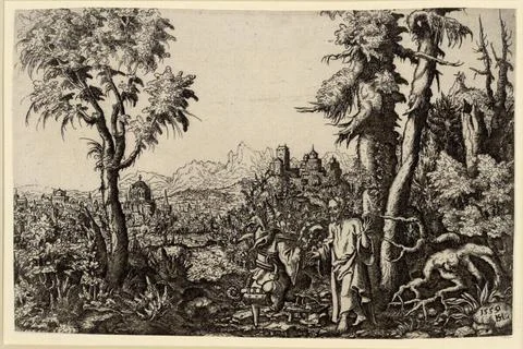 RECORD DATE NOT STATED  Hans Lautensack Christ is tried by the devil. etch... Stock Photos