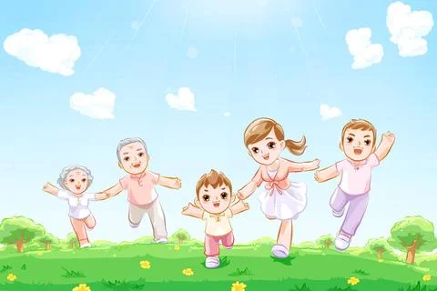 RECORD DATE NOT STATED Happy Chinese family running in park Beijing China ... Stock Photos
