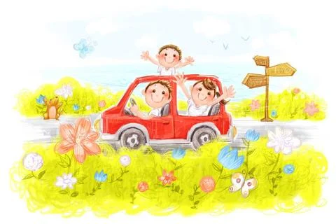 RECORD DATE NOT STATED Happy Chinese family on road trip Beijing China Cop... Stock Photos