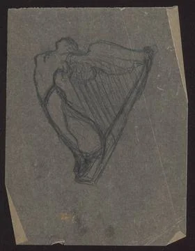 RECORD DATE NOT STATED  Harp sketches pushed on the wings of the music (a)... 스톡 사진