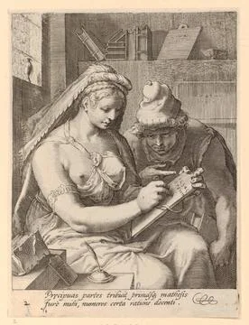 RECORD DATE NOT STATED  Hendrick Goltzius Arithmetic. Copper engraving pri... Stock Photos