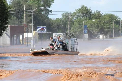RECORD DATE NOT STATED High speed Air Boat searching for stranded people..... Stock Photos