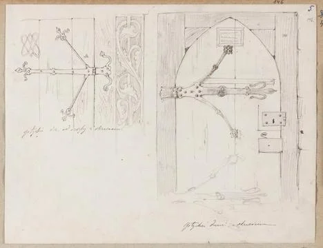 RECORD DATE NOT STATED  Hinge study and Gothic doors study; Czachorski, WÅ.. Stock Photos