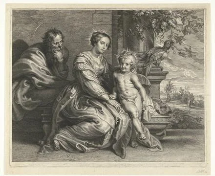 RECORD DATE NOT STATED  Holly family with Parrot, Schelte Adamsz. Bolswert... Stock Photos