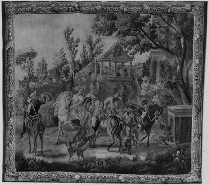 RECORD DATE NOT STATED  The hunters meet. unknown c. 1760 Tapestry Dimensi... Foto stock