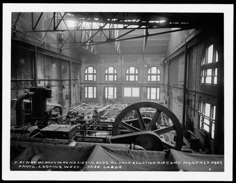RECORD DATE NOT STATED  Installation of Air Compressor at Building 41, Loo... Stock Photos
