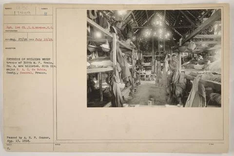 RECORD DATE NOT STATED  Interior of a building where troops of the 305th M... Fotos de archivo