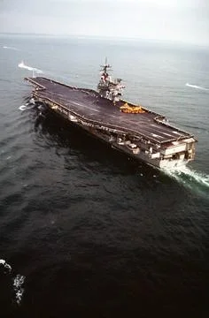 RECORD DATE NOT STATED With its crew manning the rails, the aircraft carri... Stock Photos