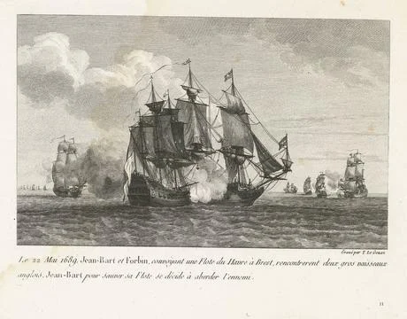 RECORD DATE NOT STATED  Jan Bart attacks two English ships, 1689, 1806 Jan... Stock-Fotos