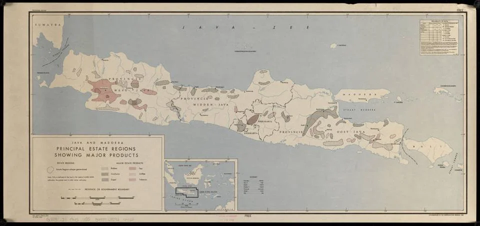 RECORD DATE NOT STATED Java and Madoera principal estate regions showing m... Foto stock