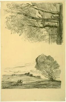 RECORD DATE NOT STATED  Jean-Baptiste Camille Corot The outer work; Readin... Foto stock