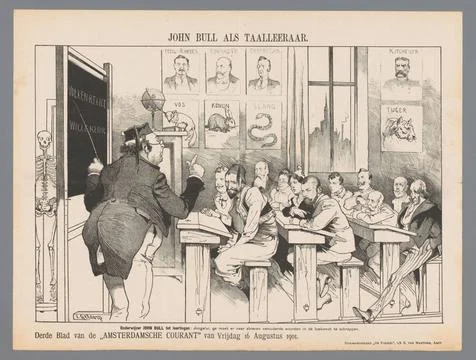 RECORD DATE NOT STATED  John Bull as a language teacher, Petrus van Geldor... Stockfoto's