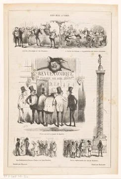 RECORD DATE NOT STATED  John Bull in Paris, 1849 print Five satirical scen... Stock Photos