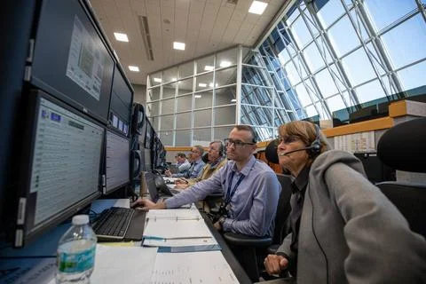 RECORD DATE NOT STATED  Josh Waters (left), ground test conductor, and Ter... Stock Photos