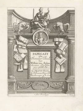RECORD DATE NOT STATED  Justice flanked by two parrots, David Philippe, 16... Stock Photos