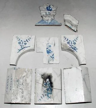RECORD DATE NOT STATED Kakel Tile for tiled stove, white with blue flower ... 스톡 사진