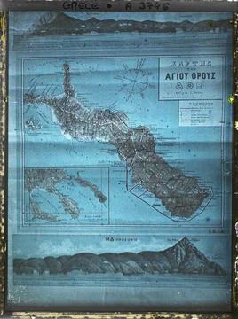 RECORD DATE NOT STATED Karyes, Greece map of Mont Athos , 1913 - Balkans, ... Stock Photos