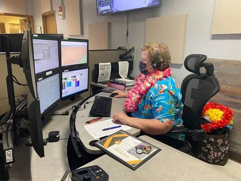 RECORD DATE NOT STATED Kim Borresen, 911 dispatcher at Fort Stewarts 911 .. Stock Photos