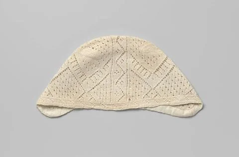 RECORD DATE NOT STATED  Knitted hat of white cotton with open circles, zig... Stock Photos