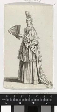 RECORD DATE NOT STATED  Lady with fontange, open fan in hand, to the left,... Stock Photos