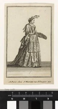 RECORD DATE NOT STATED  Lady with fontange, mouche on the cheek, open fan ... Stock Photos