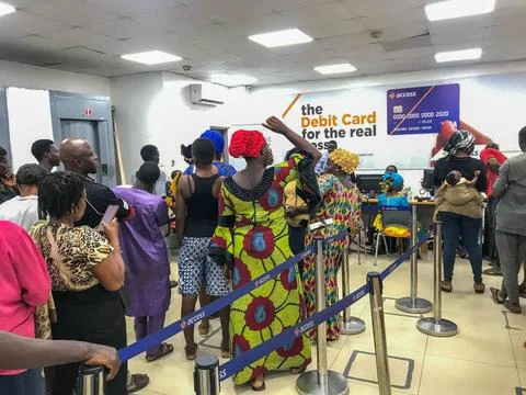 RECORD DATE NOT STATED  LAGOS, NIGERIA - APRIL 5: Customers on queue. The ... Stock Photos