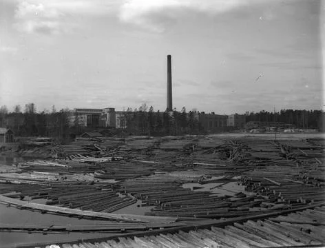 RECORD DATE NOT STATED Lake with timber, industrial plant. Sjö med timmer,.. Stock Photos
