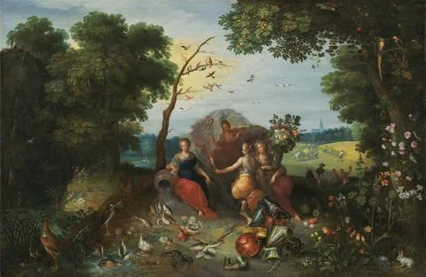 RECORD DATE NOT STATED Landscape with Allegories of the Four Elements. Cop... Stock Photos