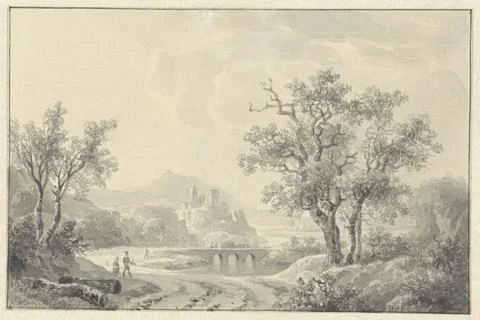 RECORD DATE NOT STATED  Landscape with ruin in the offing, Willem de Klerk... Stock Photos