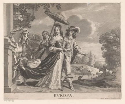 RECORD DATE NOT STATED  Landscape with gallant lord and lady with their se... Stock Photos