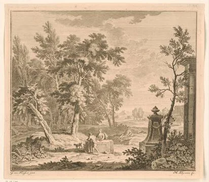 RECORD DATE NOT STATED  Landscape with Herder, Michiel Elgersma, after Jan... Stock Photos