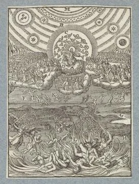 RECORD DATE NOT STATED  Last judgment, 1629 print Christ sits on a cloud n... Stock Photos