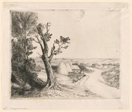 RECORD DATE NOT STATED Le paysage aux meules , Trees, Roads, Haystacks, Al... Stock Photos