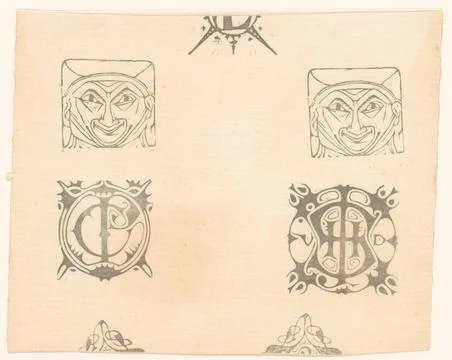 RECORD DATE NOT STATED  Leaf with two vignettes and two monograms, Mathieu... Stock Photos