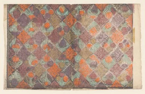 RECORD DATE NOT STATED  Leaf with windscreen pattern with flowers and frui... Stock Photos