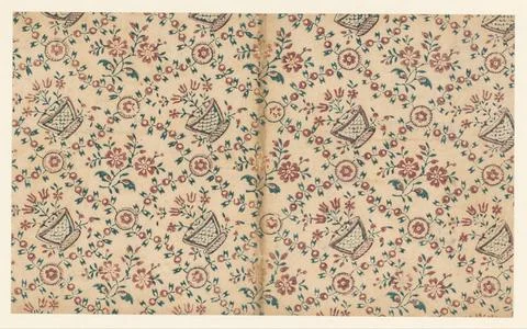 RECORD DATE NOT STATED  Leaf with pattern of flower pots between leaf vine... Stock Photos