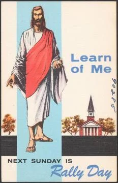 RECORD DATE NOT STATED Learn of me. Next Sunday is Rally Day , Churches, J... Fotos Stock