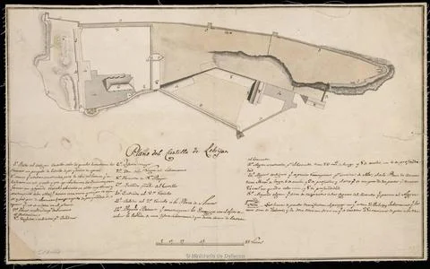 RECORD DATE NOT STATED Lebrija Castle Plane. Manuscript to Plumilla in bla... Foto stock