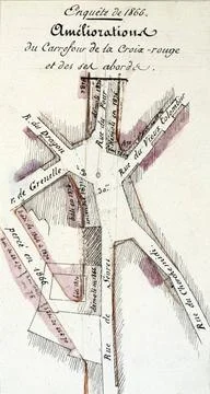 RECORD DATE NOT STATED  Leymonnerye. Plan of the crossroads of the Red Cro... Stock Photos