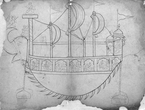 RECORD DATE NOT STATED Line Drawing of a Fanciful Boat Indian. Line Drawin... Stock Photos