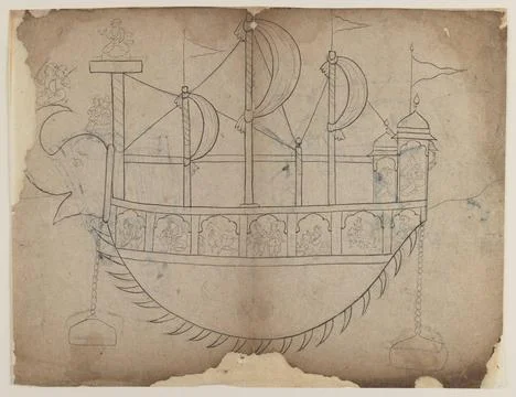RECORD DATE NOT STATED Line Drawing of a Fanciful Boat Indian. Line Drawin... Stock Photos