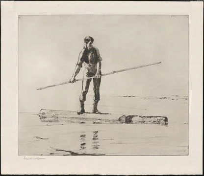RECORD DATE NOT STATED Log driver , Logs, Lumber industry, Bodies of water... Stock Photos