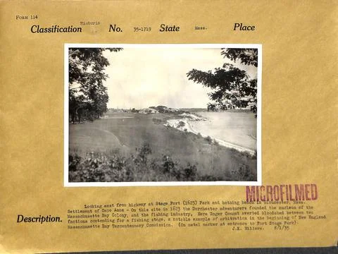 RECORD DATE NOT STATED Looking East from Highway at Stage Fort Park and Ba... Fotos de archivo