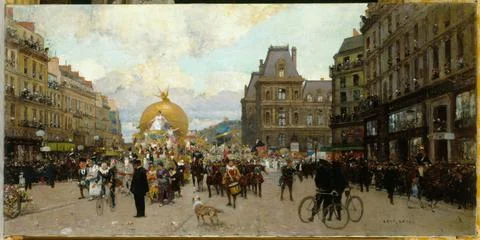 RECORD DATE NOT STATED  Luigi Loir (1845-1916). Mi-carmet in Paris . Oil o... 스톡 사진