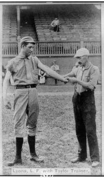 RECORD DATE NOT STATED Lyons, l.f. i.e., Jim Devlin, pitcher, with Taylor,... Stock Photos