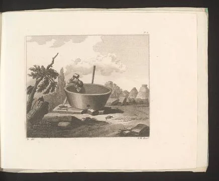 RECORD DATE NOT STATED  Man with hammer and chisel work on a water bowl, c... Stockfoto's