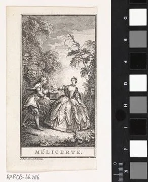 RECORD DATE NOT STATED  Man gives a woman a bird cage, Jan Punt, 1739 prin... Stock Photos