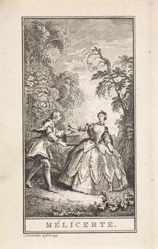 RECORD DATE NOT STATED  Man gives a woman a bird cage, Jan Punt, 1739 prin... Stock Photos